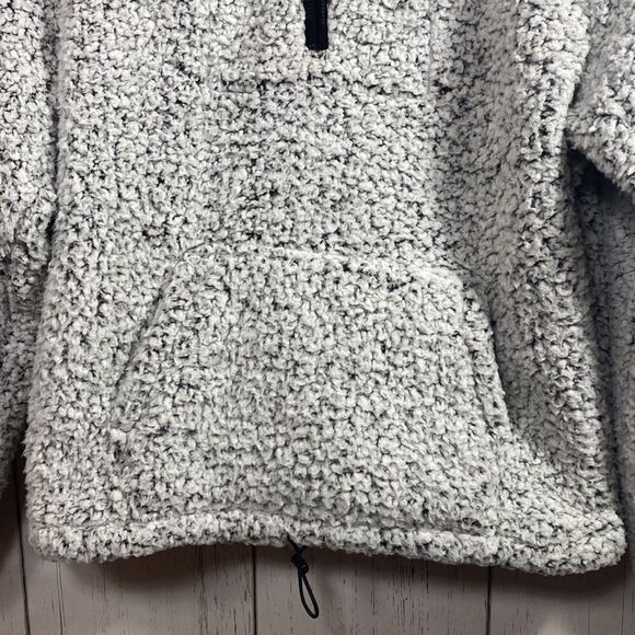 Victorias Secret PINK Sherpa Quarter-Zip Pullover Light Gray Fleece Sweatshirt - Picture 11 of 16